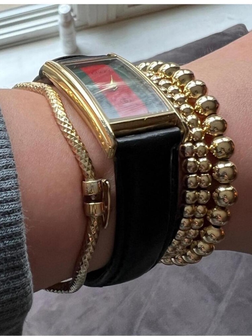 🆕 14k gold plated XL Wrist bracelet ball set stack stretch water resistant NEW
